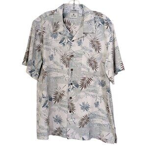 Solitude Mens M Hawaiian Shirt Washable Silk Sage Green Brown Leaf Island Resort